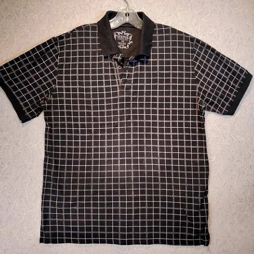 George Men's Black Plaid  Polo Shirt in Size Large